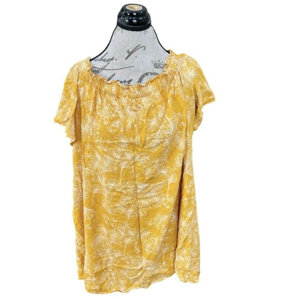 A New Approach Womens Blouse Size Plus XXL Yellow Peasant Beach Travel Vacation